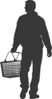Silhouette man with Shopping basket full body black color only vector