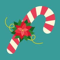 Candy cane with Poinsettia Flower and decorative strips Christmas or New Year design element idea vector