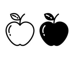 manzana silueta y contorno dibujar otoño frutas con hojas y brillo icono pegatina logo diseño idea vector