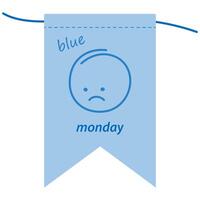 Blue Monday Concept Tag with Sad Face Emoticon on a holiday flag background Motivation design idea vector