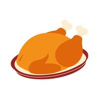 asado Turquía en un plato acción de gracias tradicional comida icono pegatina saludos diseño concepto vector