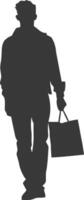 Silhouette man with Shopping bag full body black color only vector