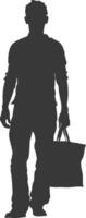 Silhouette man with Shopping bag full body black color only vector