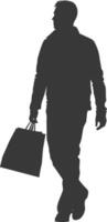 Silhouette man with Shopping bag full body black color only vector