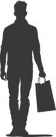 Silhouette man with Shopping bag full body black color only vector