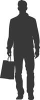 Silhouette man with Shopping bag full body black color only vector