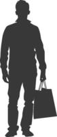 Silhouette man with Shopping bag full body black color only vector