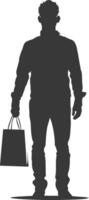 Silhouette man with Shopping bag full body black color only vector