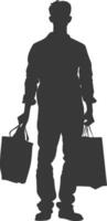 Silhouette man with Shopping bag full body black color only vector