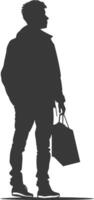 Silhouette man with Shopping bag full body black color only vector