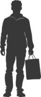 Silhouette man with Shopping bag full body black color only vector