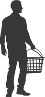 Silhouette man with Shopping basket full body black color only vector