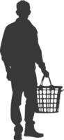 Silhouette man with Shopping basket full body black color only vector