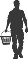 Silhouette man with Shopping basket full body black color only vector