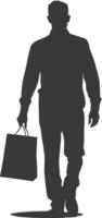 Silhouette man with Shopping bag full body black color only vector