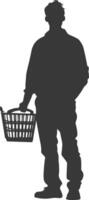 Silhouette man with Shopping basket full body black color only vector