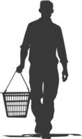 Silhouette man with Shopping basket full body black color only vector