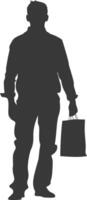 Silhouette man with Shopping bag full body black color only vector