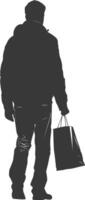 Silhouette man with Shopping bag full body black color only vector