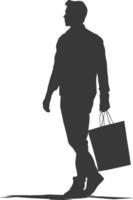 Silhouette man with Shopping bag full body black color only vector