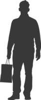 Silhouette man with Shopping bag full body black color only vector