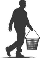 Silhouette man with Shopping basket full body black color only vector