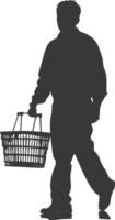 Silhouette man with Shopping basket full body black color only vector