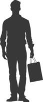 Silhouette man with Shopping bag full body black color only vector