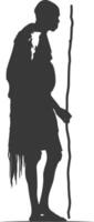 Silhouette native African tribe elderly man black color only vector