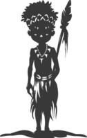 Silhouette native African tribe little boy black color only vector