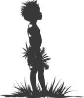 Silhouette native African tribe little boy black color only vector