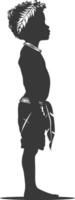 Silhouette native African tribe little boy black color only vector