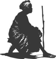 silueta nativo africano tribu mayor mujer negro color solamente vector