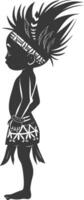 Silhouette native African tribe little boy black color only vector