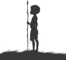 Silhouette native African tribe little boy black color only vector