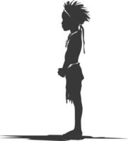 Silhouette native African tribe little boy black color only vector