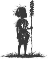 Silhouette native African tribe little boy black color only vector