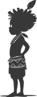 Silhouette native African tribe little boy black color only vector