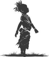Silhouette native African tribe little boy black color only vector