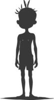 Silhouette native African tribe little boy black color only vector