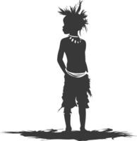 Silhouette native African tribe little boy black color only vector