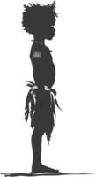 Silhouette native African tribe little boy black color only vector