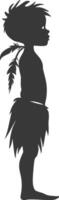 Silhouette native African tribe little boy black color only vector