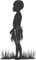 Silhouette native African tribe little boy black color only vector