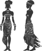 silueta nativo africano tribu mujer negro color solamente vector