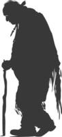 Silhouette native american elderly man black color only vector