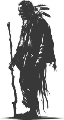 Silhouette native american elderly man black color only