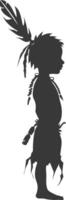 Silhouette native american little boy black color only vector