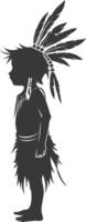 Silhouette native american little boy black color only vector