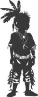 Silhouette native american little boy black color only vector